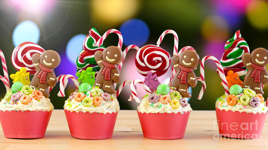 Candyland festive Christmas cupcakes. Photograph by Milleflore Images
