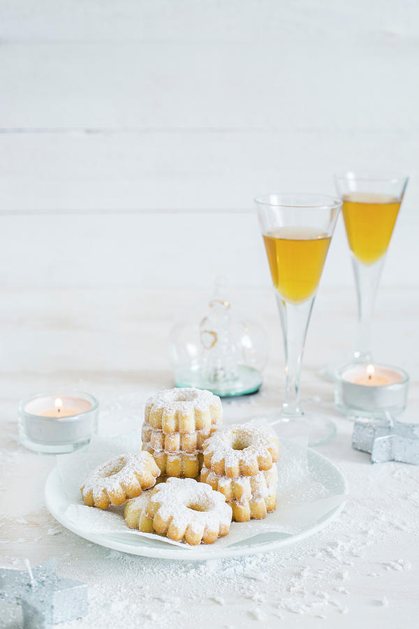 Canestrelli almond Cookies For Christmas, Italy, Served With Malvasia Liqueur Photograph by Maricruz Avalos Flores