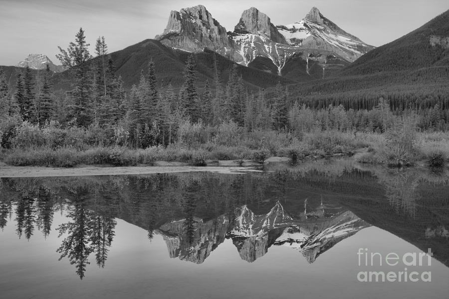 Canmore Orange Skies And Peaks Black And White Photograph by Adam Jewell