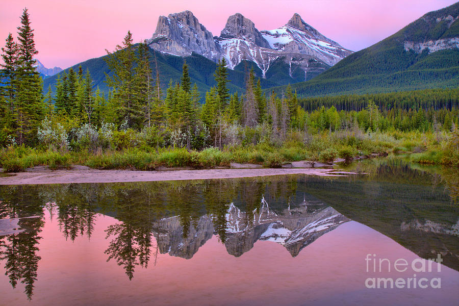 Canmore Three Sisters Perfect Reflections Photograph by Adam Jewell