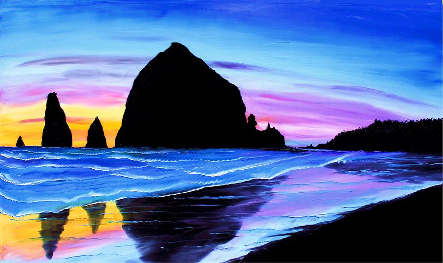 Cannon Beach Haystack Rocks At Sunset 2 Painting By Dunbar S Local Art Boutique