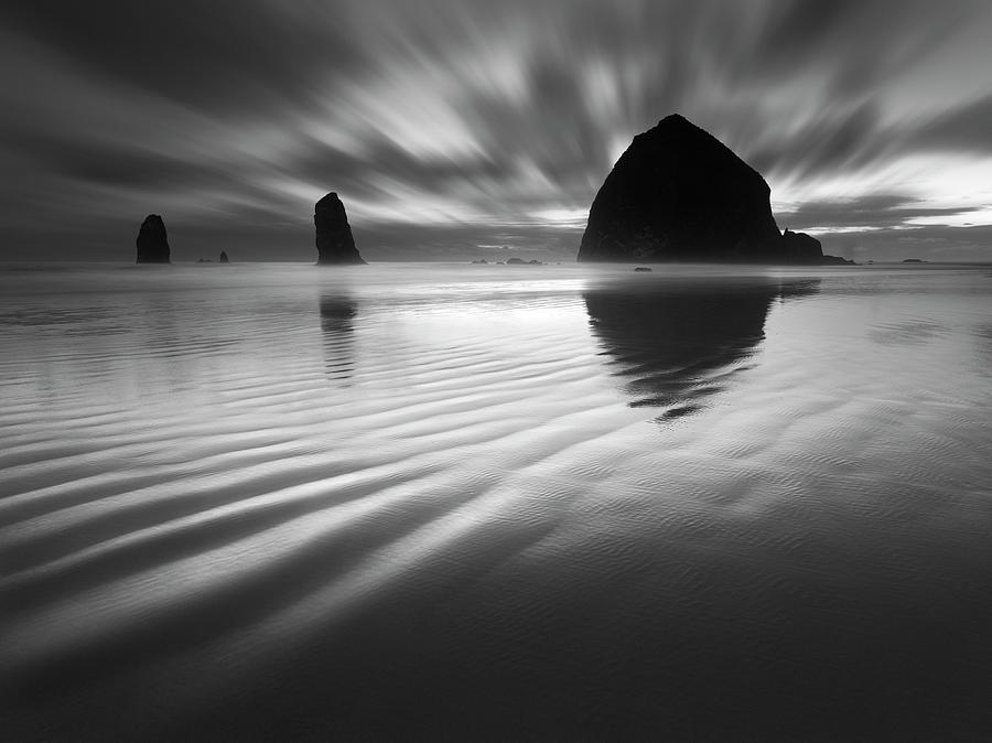 Black And White Photograph - Cannon Beach Textures-1 by Moises Levy