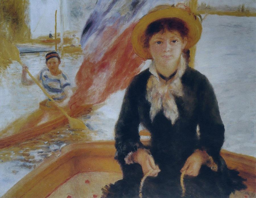 Canoeing also known as Young Girl in a Boat 1877 Painting by Pierre ...