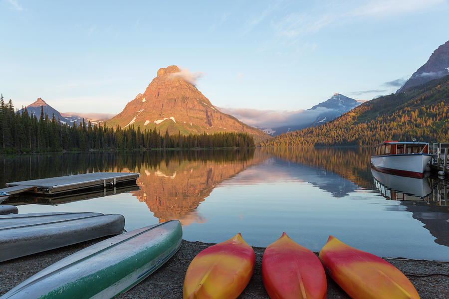 Canoes At Two Medicine Lake Photograph by Peter Adams