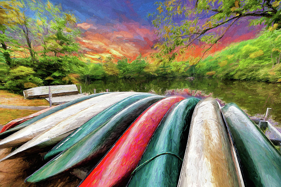 Canoes for Rent ap Painting by Dan Carmichael