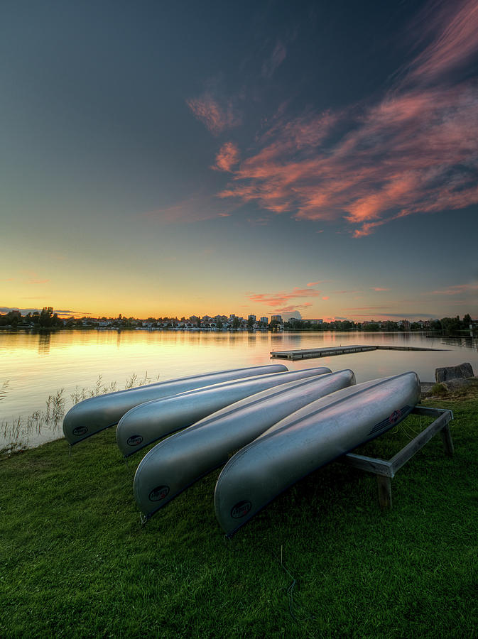 Canoes In Sunset Photograph by David Olsson