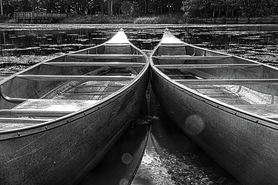 Canoes In The Sun - bw Photograph by Robert Anastasi