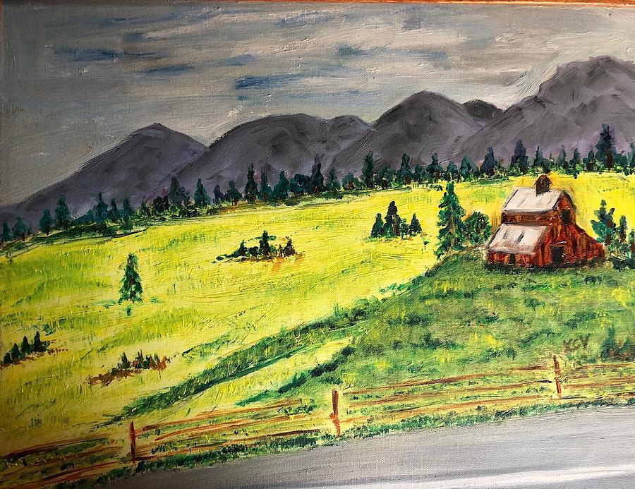 Canola Field in Montana Painting by Lucille Valentino