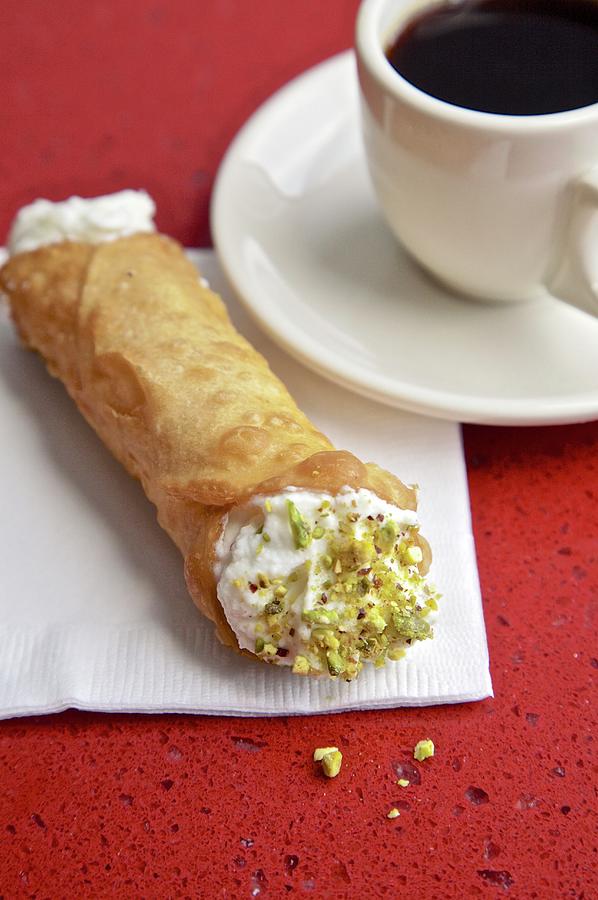 Canoli With Pistachio And Black Coffee Photograph by Andre Baranowski