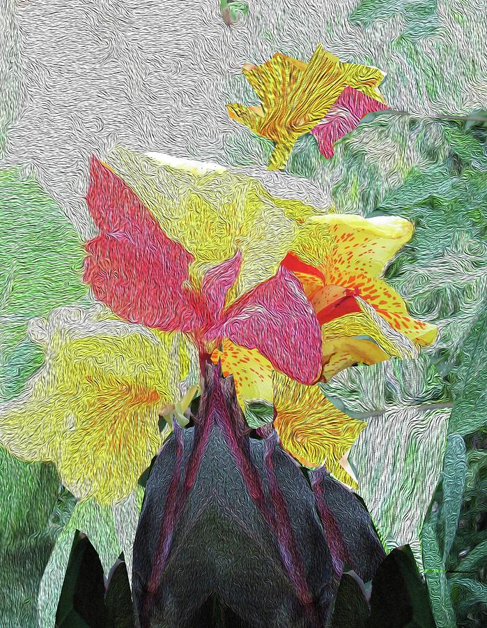 Cantatas,  Blooms, Hybrid, Red, Yellow, Paint, Brush Digital Art by Scott S Baker