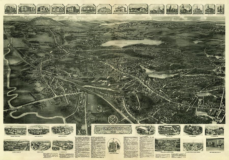 Canton Massachusetts Antique Birdseye Map 1918 Drawing by History ...