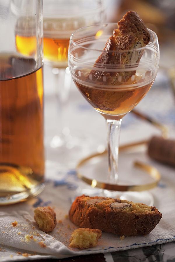 Cantuccini E Vin Santo almond Biscuits And Dessert Wine, Italy Photograph by Blueberrystudio