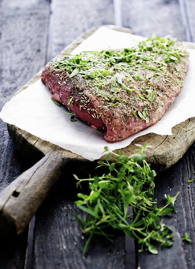 Cap Of Beef Rump With Herbs Photograph by Mikkel Adsbl