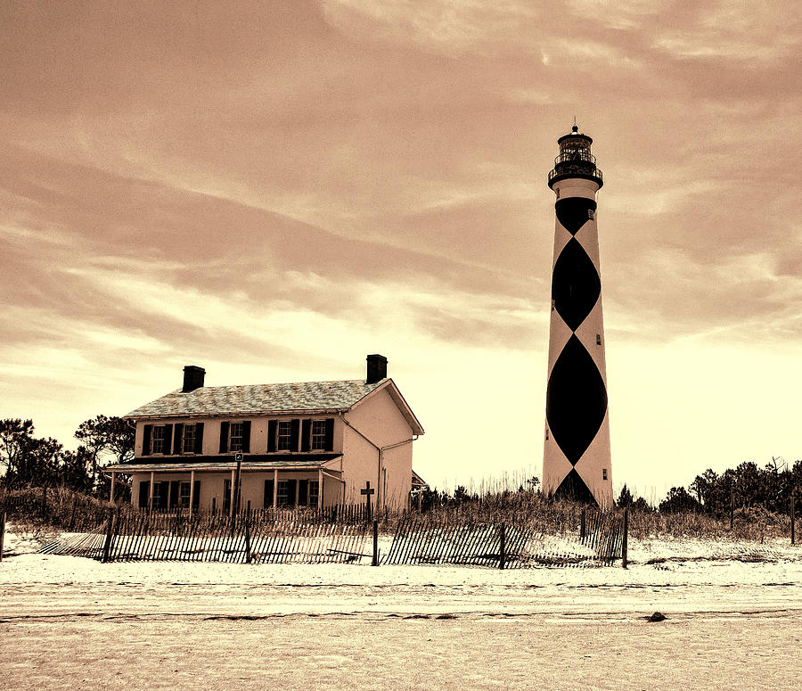 Architecture Photograph - Cape Lookout Lighthouse in Sepia by Phyllis Taylor