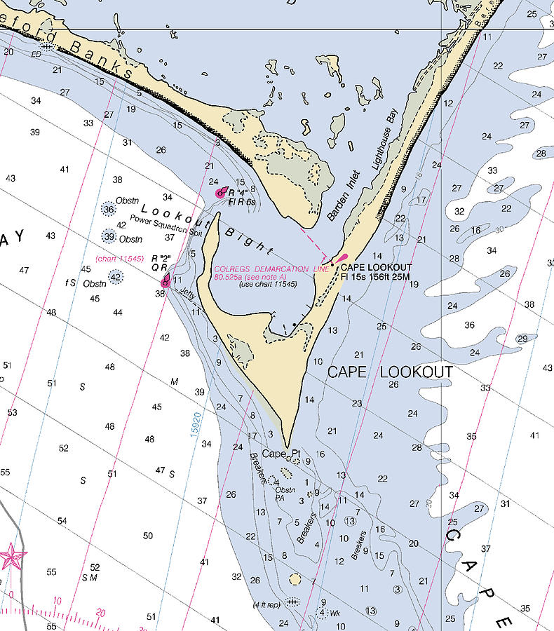 Cape Lookout north Carolina Nautical Chart _v2 Mixed Media by Sea