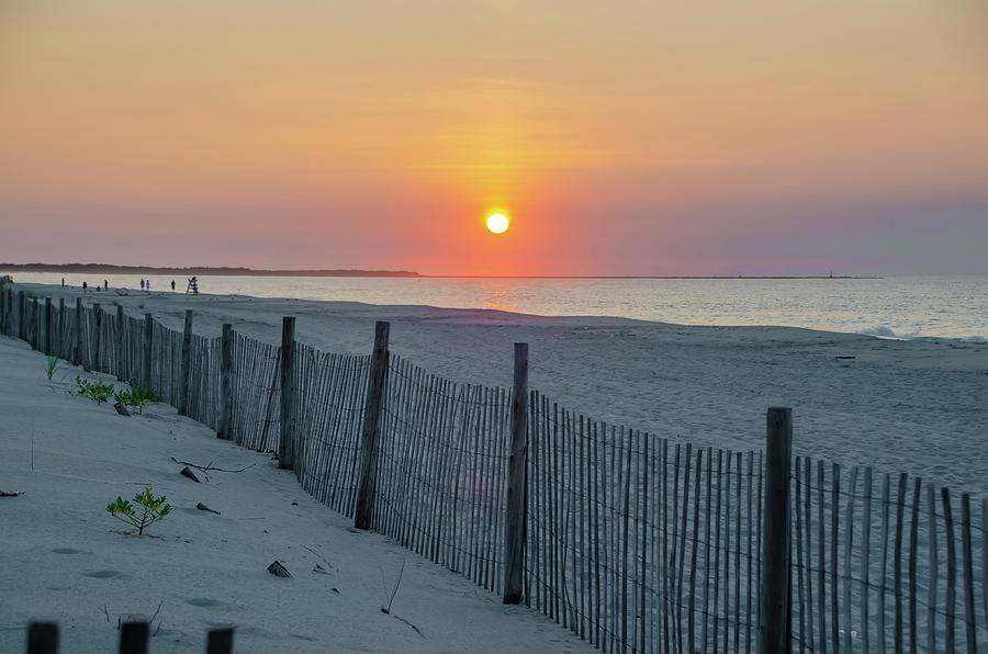 Cape May - Cyclone Fence at Sunrise Photograph by Bill Cannon