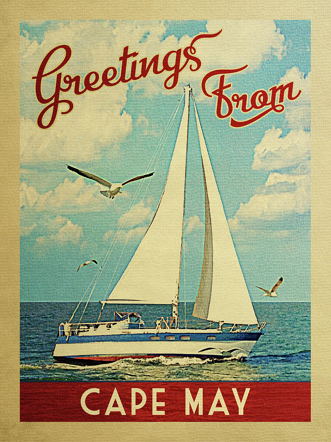 Cape May Sailboat Vintage Travel Digital Art by Flo Karp