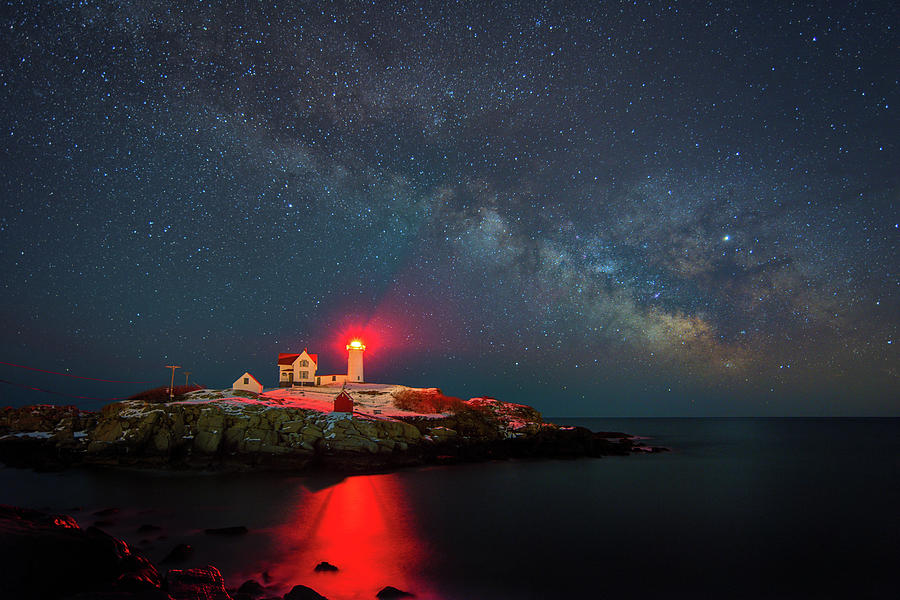 Cape Neddick Lighthouse and the Night Sky Photograph by Kristen Wilkinson