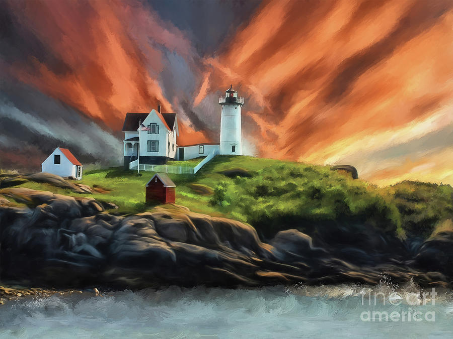 Cape Neddick Nubble Lighthouse Digital Art by Lois Bryan