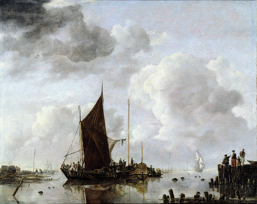 Harbour Scene with Reflecting Water, 1649 Painting by Jan Van De Cappelle