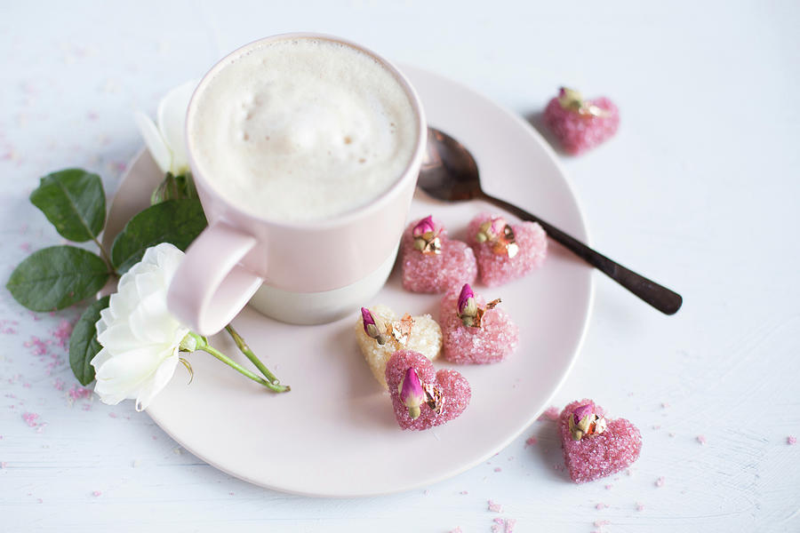 Cappuccino With Heart-shaped, Rose Sugar Cubes Photograph by The Kate Tin