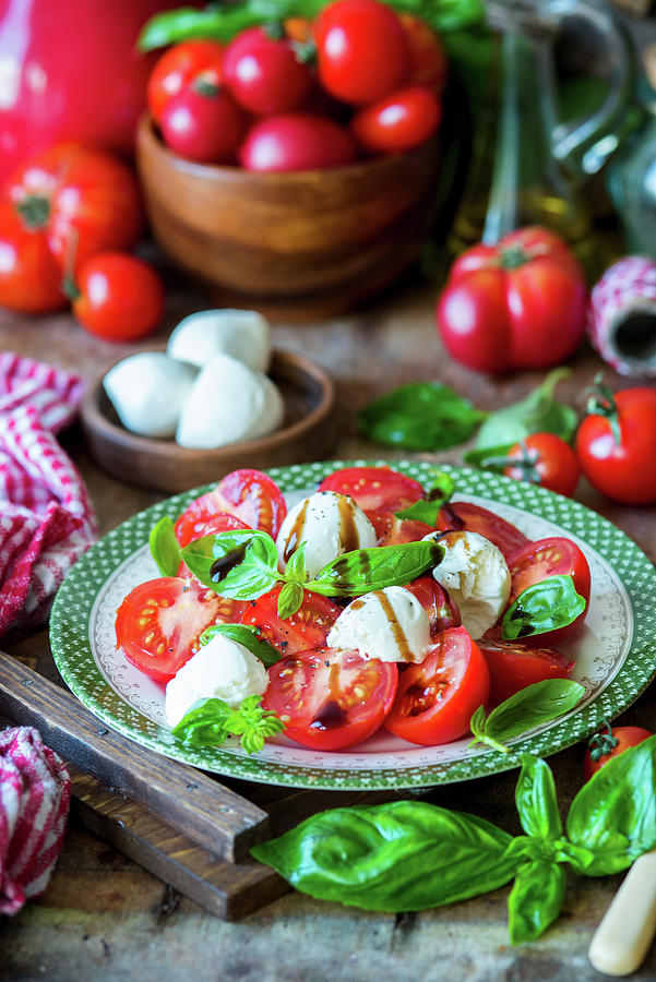 Caprese Salad With Balsamic Vinegar And Fresh Basil Photograph by Irina Meliukh