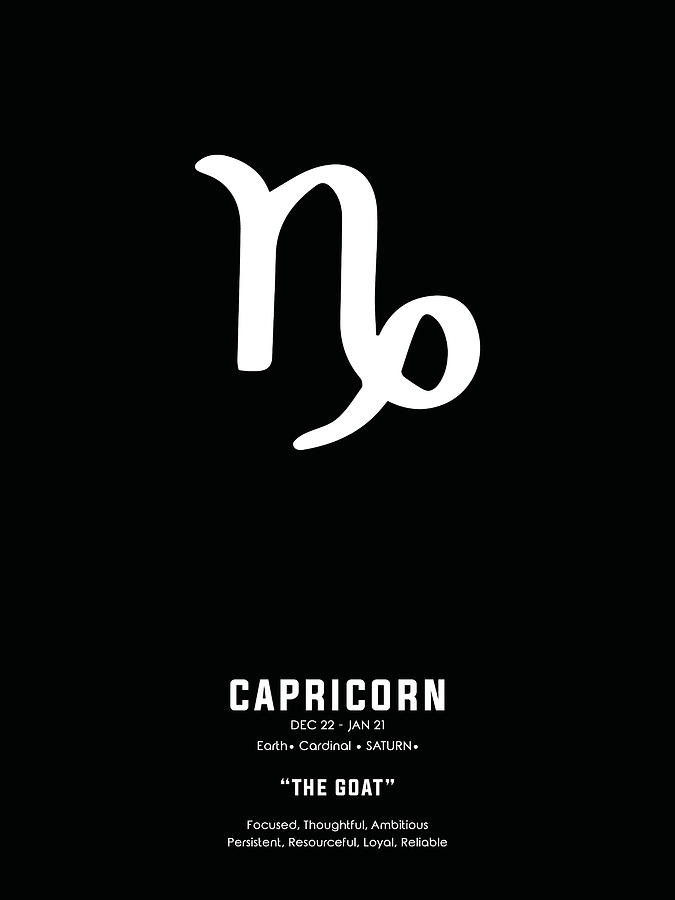 Capricorn Poster 2 - Zodiac Signs Print - Zodiac Posters - Capricorn Print - Black and White Mixed Media by Studio Grafiikka