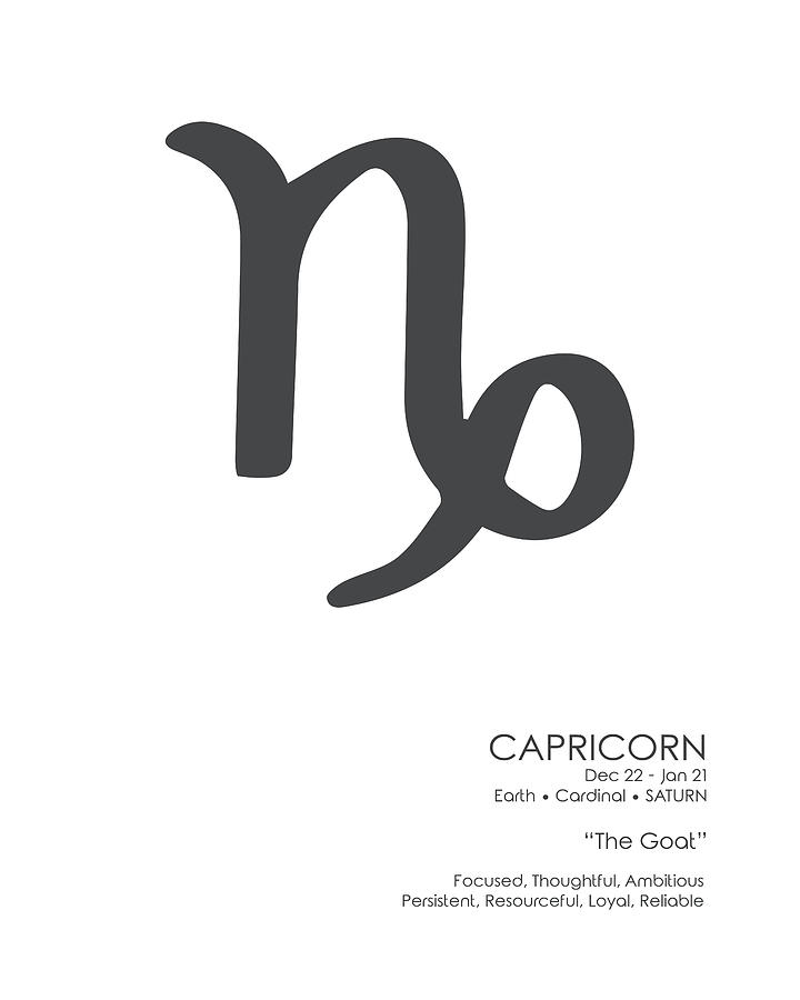 Capricorn Poster - Zodiac Signs Print - Zodiac Posters - Capricorn Print - Black and White Mixed Media by Studio Grafiikka