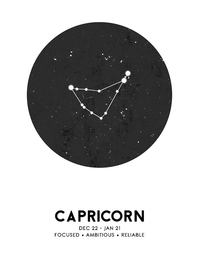 Black And White Mixed Media - Capricorn Poster - Zodiac Signs Print - Zodiac Posters - Capricorn Print - Night Sky - Stars by Studio Grafiikka