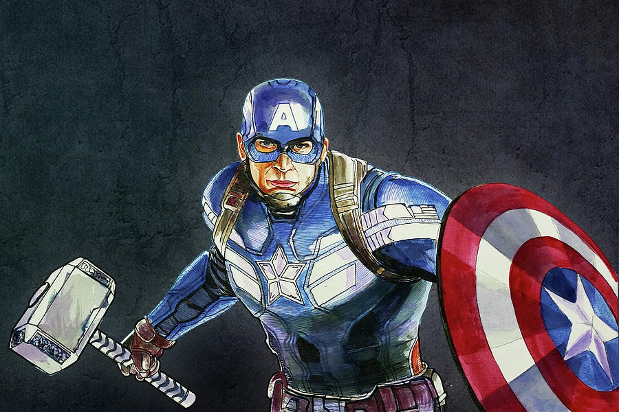 Captain Marvel Drawing - Captain America Portrait by Asp Arts