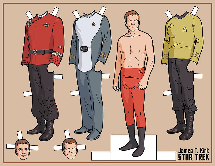 Star Trek Digital Art - Captain Kirk Paper Doll p.1 by Jeff Washburn