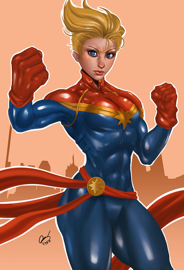 Captain Marvel Painting - Captian Marvel by Pete Tapang