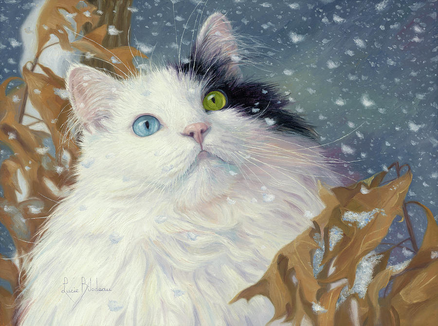 Cat Painting - Captivating Snowflakes by Lucie Bilodeau