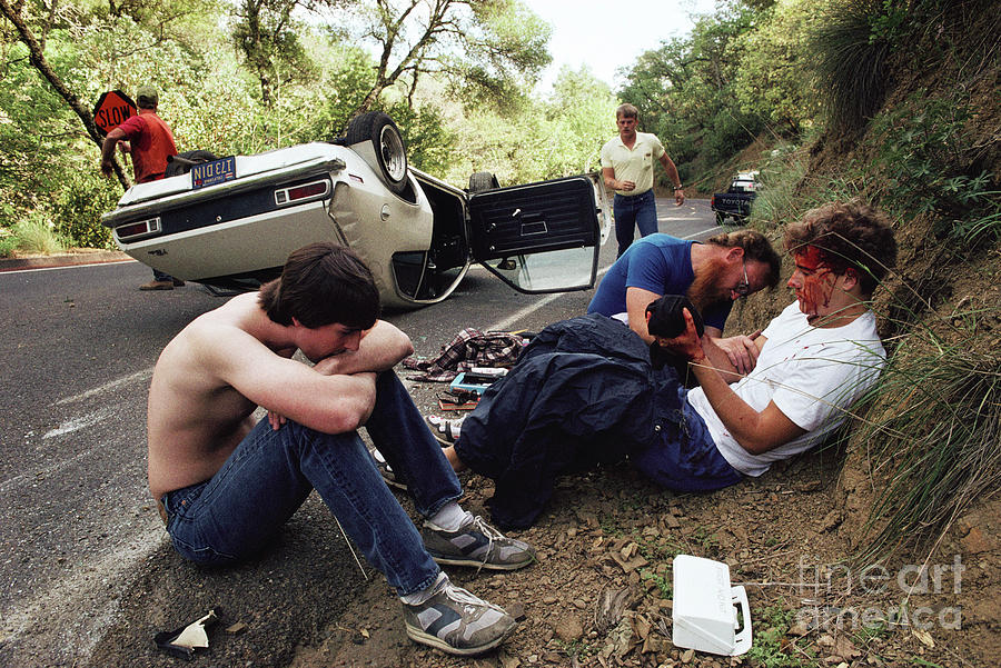 Car Accident Showing Man With Injuries Photograph by Peter Menzel/science Photo Library