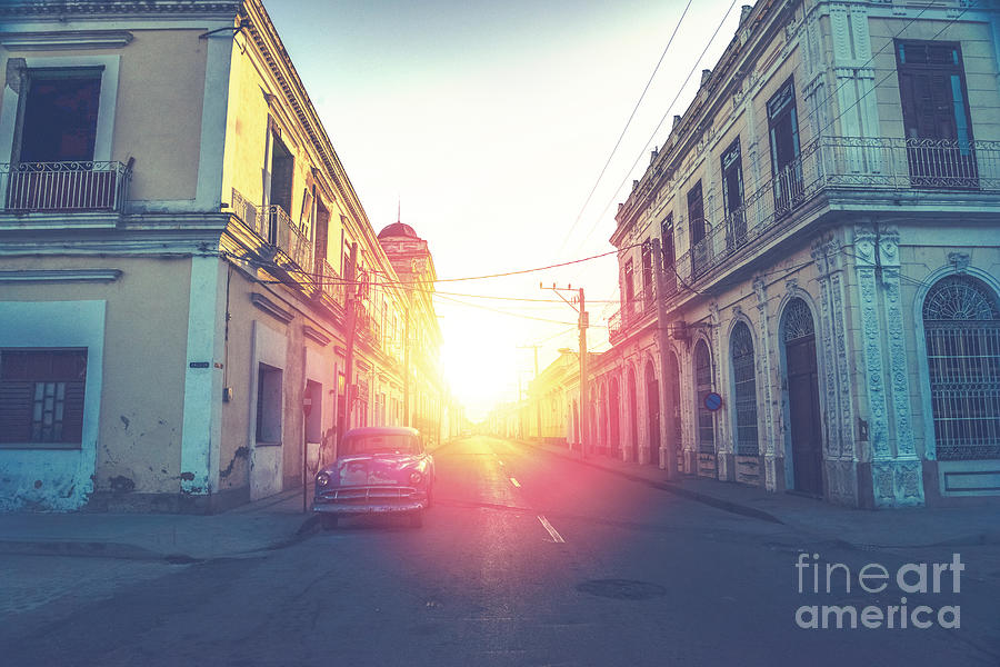 Flare Photograph - Car Drive In Havana Street, Faded And by Marcin Jucha Flare Photograph - Car Drive In Havana Street, Faded And by Marcin Jucha