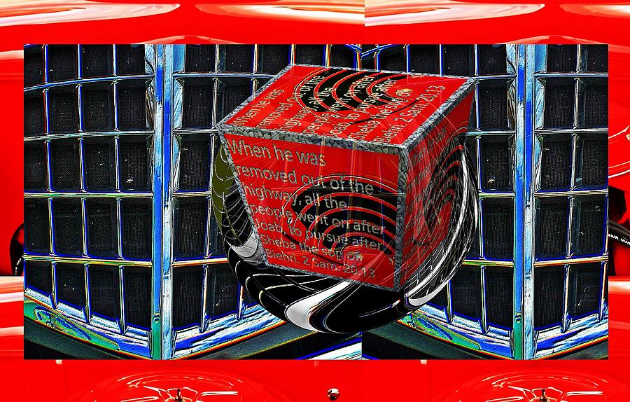 Car grille cylinder little planet as art with text as a box Digital Art by Karl Rose