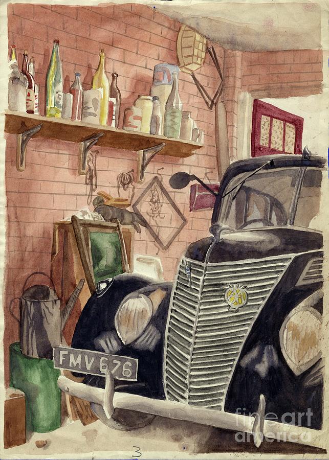 Car In Garage Drawing by Heritage Images