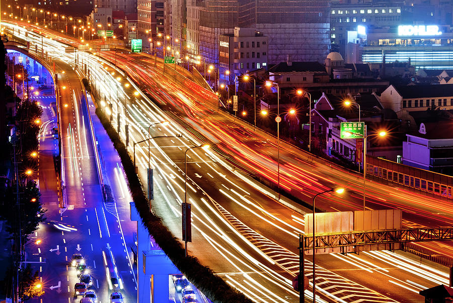Car Light Trail In Shanghai Photograph by Yves Andre