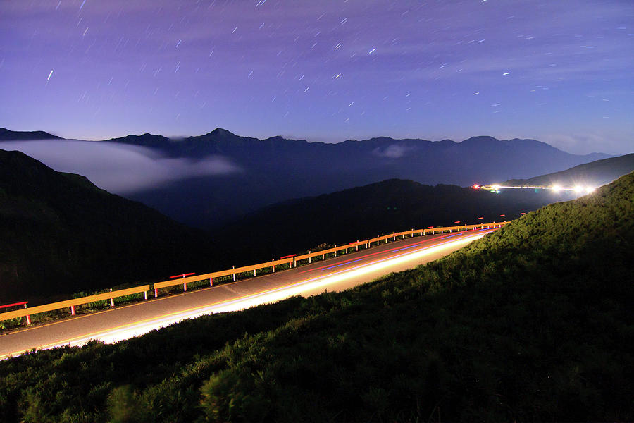 Car Light Trails And Star Trails At Photograph by Samyaoo