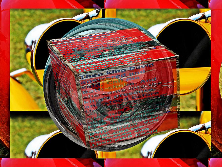 Car mirror cylinder little planet as art with text as a box Digital Art by Karl Rose