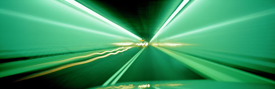 Transportation Photograph - Car Moving In A Tunnel by Panoramic Images