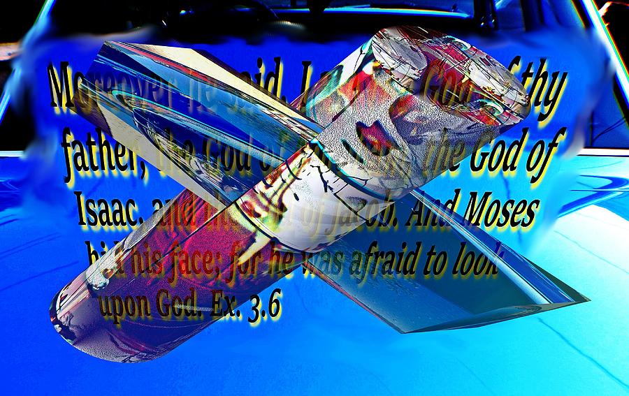 Car reflection with text and 3D cylinder boxes Digital Art by Karl Rose