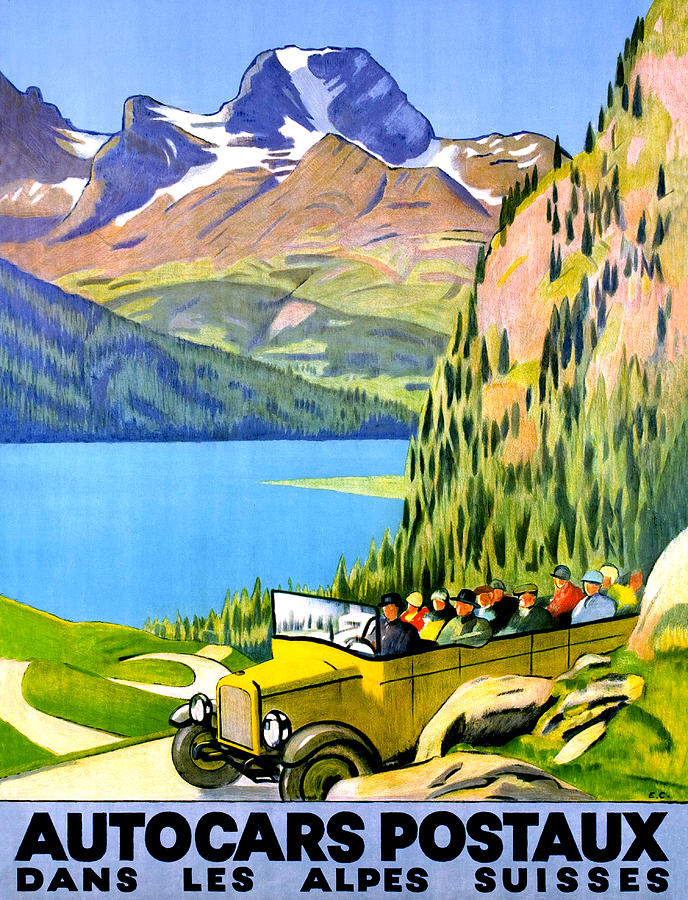 Car travel on Swiss Alps Digital Art by Long Shot