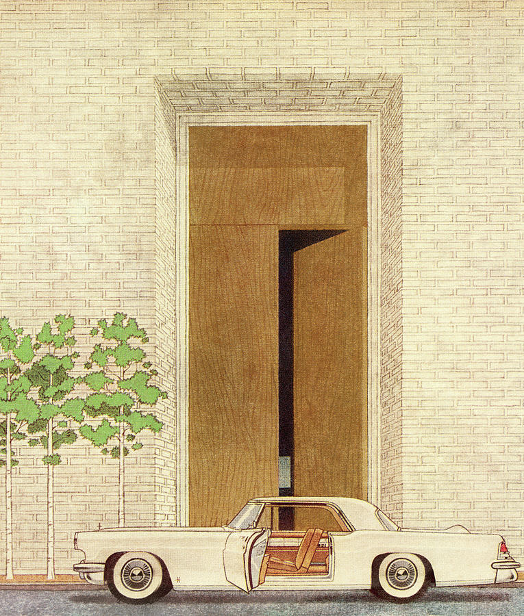 Transportation Drawing - Car with an Open Door in front of an Open Door by CSA Images