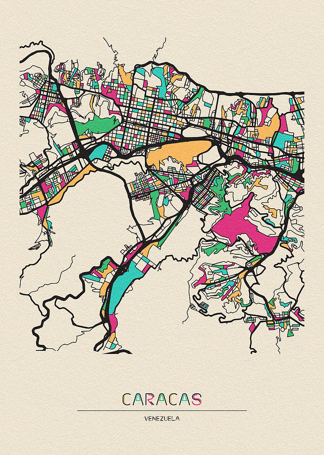 Memento Movie Drawing - Caracas, Venezuela City Map by Inspirowl Design