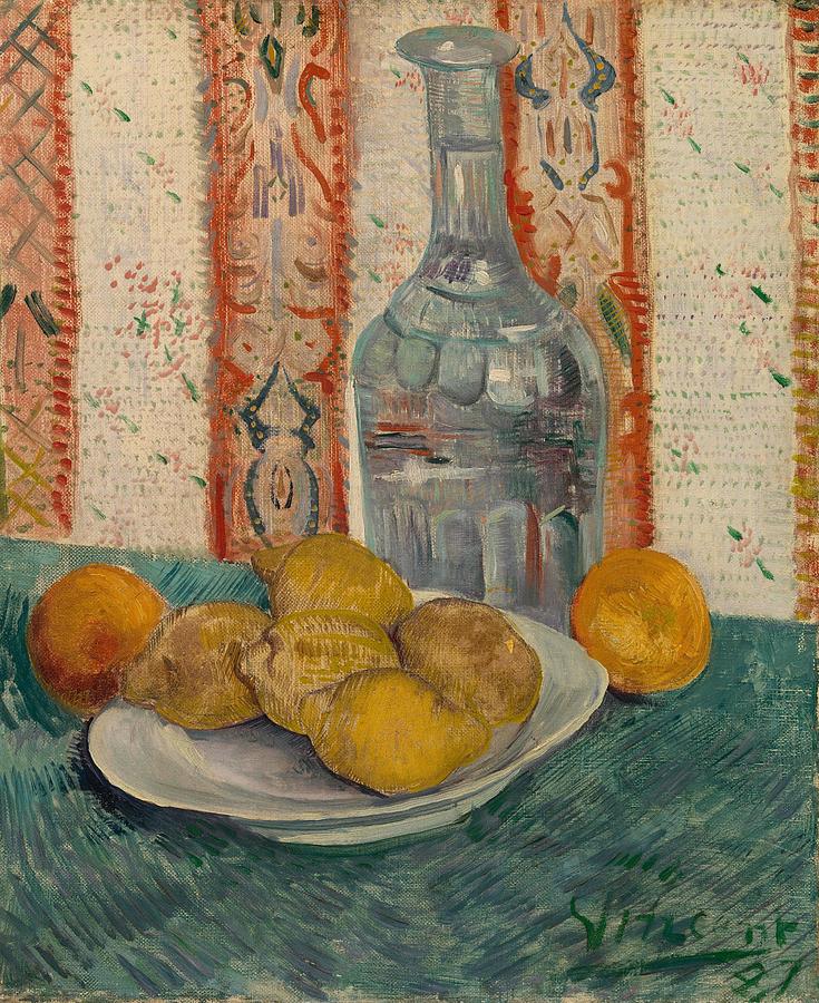 Carafe and Dish with Citrus Fruit. Painting by Vincent van Gogh -1853-1890-