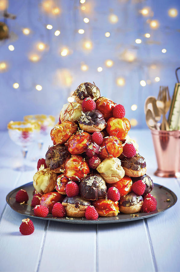 Caramel And Double Chocolate Profiterole Tower With Copper Bling Photograph by Cliqq Photography
