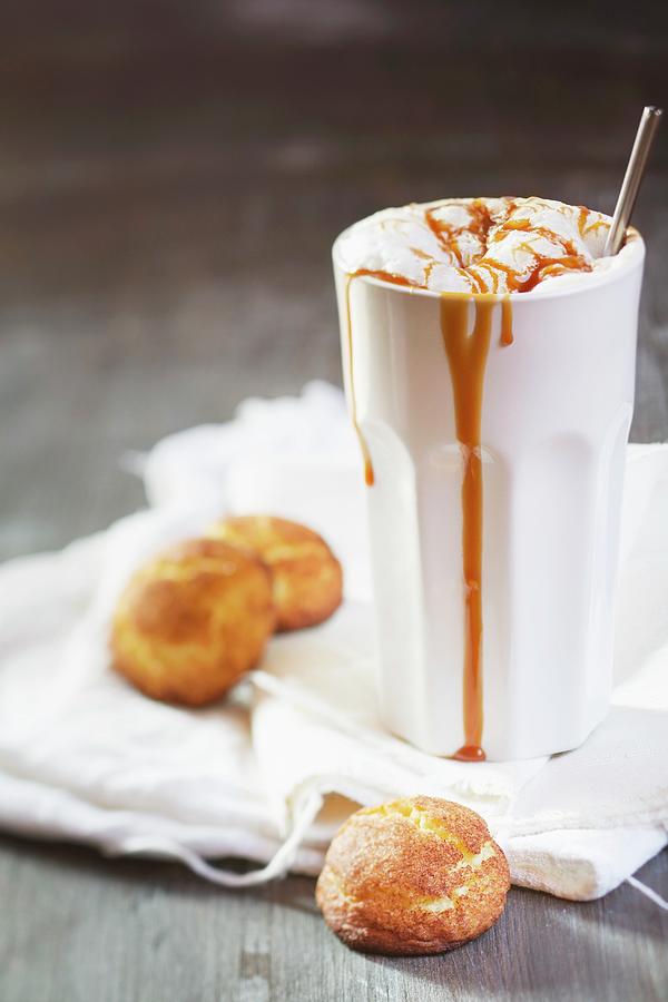Caramel Latte With A Snickerdoodle cinnamon Cookie, Usa Photograph by Susan Brooks-dammann