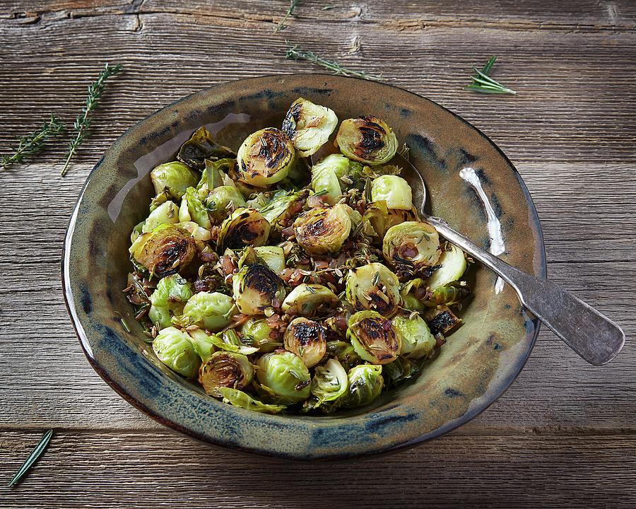 Caramel Roasted Brussel Sprouts With Rosemary And Tyme Photograph by ...