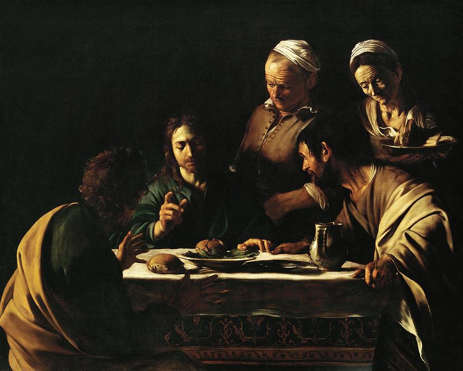 Caravaggio / Supper at Emmaus, 1606, Oil on canvas, 141 x 175 cm. JESUS. CRISTO RESUCITADO. Painting by Caravaggio -c 1570-1610-